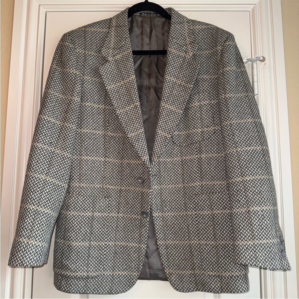 Valentino uomo wool gray/tan/beige tweed jacket size 39s, oversize small